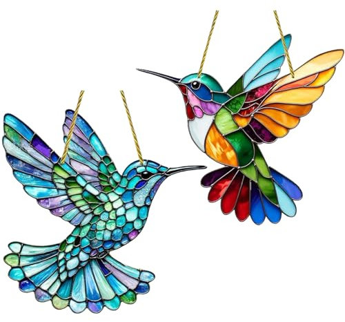 2 Stück Kolibri Sonnenfänger Fenster,Fensterdeko Hängend,Acryl Kolibri-Sonnenfänger,Farbe Kolibrianhänger Deko,Geeignet für Vogelliebhaber,Dekoration für Garten,Zuhause,Fenster und Zäune
