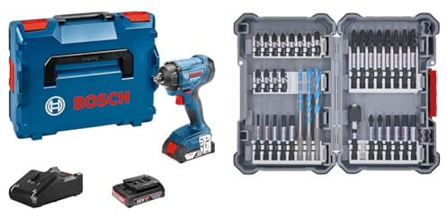 Bosch Professional 18V System Akku Drehschlagschrauber GDR 18V-160 (2x 2.0Ah Akkus und Ladegerät, L-BOXX) + 35-tlg. PRO Impact Mixed Set, Amazon Exclusiv (für Beton, Weiche Fliesen, 108 x 168 mm)