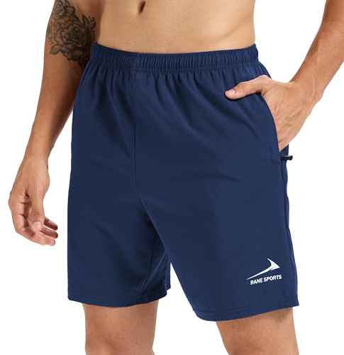 Rane Sports Shorts Deportivos para Hombre con Bolsillos con Cremallera - Ligeros, Transpirables, Ideales para Correr, Gimnasio y Actividades al Aire Libre. Azul Oscuro 2XL