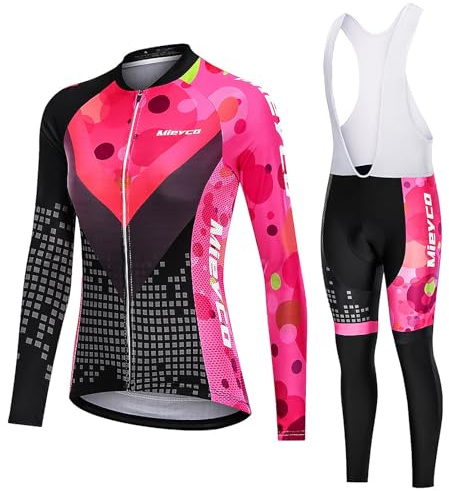 Abbigliamento Ciclismo Donna Completo Bici MTB,Maglia da Ciclista Maniche Lunghe Maglietta Ciclo Giacca e Salopette Pantaloni con 19D Gel Imbottiti,Completi Tuta Bicicletta Primavera Autunno|13,4XL