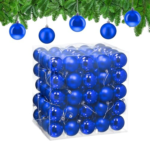 Relaxdays Palline di Natale, Set 100 Palle Albero, Addobbi Natalizi, ∅ 6 cm, Sfere in Plastica Opaca e Lucida, Blu