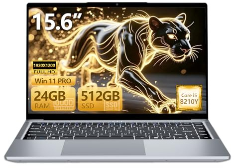 DIAKUOE 15,6 Pulgadas Ordenador Portátil Core I5-8210Y CPU,PC Portatil 24GB RAM 512GB SSD, IPS 1200P Pantalla, Win 11 Ordenador Portatil Type-C/TF/Mini-HDMI/USB3.0/Webcam/WIFI5/BT5