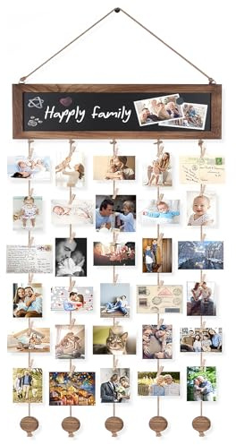 PANYI Photo Boards for Pictures with 30 Small Wooden Clips and 3 Magnets DIY Hanging Photo Display Board Photo Wall Display for Home Decoration Birthday Wedding Christmas