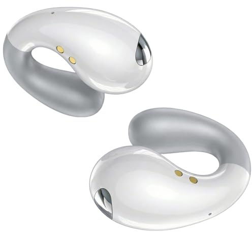 Boytond Ultra Open Ear Earbuds - Ergonomic Clip-On Earbuds, Bone Conduction Over-The-Ear Headphones with Waterproof Design and Secure Fit for Small Ears, Snow White