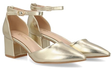 Zapato de Tacon Medio para Mujer con Diseno Elegante y Punta Fina, Cierre de Hebilla. Tacon Ancho y Comodo, Ideal Diario u Ocasiones Especiales. Talon Cerrado.