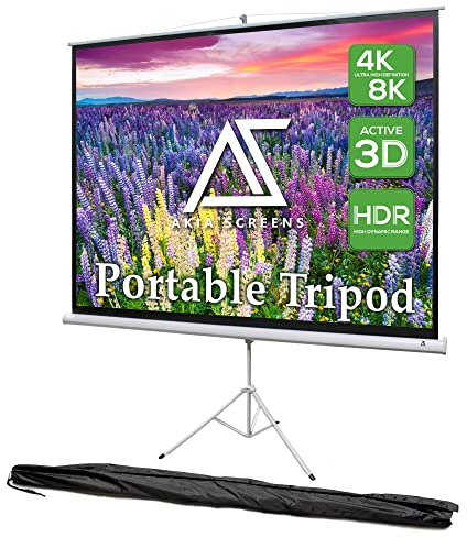 Akia Screens 100 Inch Projector Screen with Stand, 4:3 HD, Tripod Pull-Up Portable Screen, 1.1 Gain, Wrinkle-Free, Indoor Outdoor, AK-T100SB1.