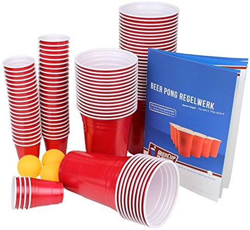 Ultimate Beer Pong Party Pack | Gobelets de fête Rouges avec balles et gobelets à Shot | Gobelets de fête à bière Pong | Gobelets Extra Solides en Plastique 100 gobelets, 100 Shots & 6 balles