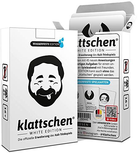 DENKRIESEN - klattschen® - White Edition - Die offizielle Erweiterung des Kult-Trinkspiels, | Partyspiel | Kartenspiel | Spieleabend Ausführung: wasserfeste Plastikkarten