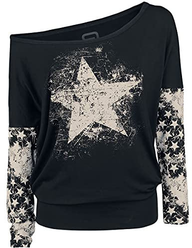 RED by EMP Mujer Camisa Negra Suelta de Manga Larga con Estampado de Estrellas L