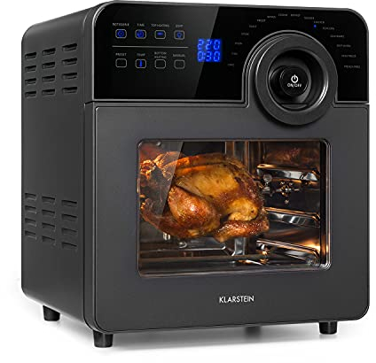 Klarstein AeroVital Cube Chef - Friggitrice ad aria da 1700 W, friggitrice aria con schermo touch, 16 programmi, 50-220 °C, 14 L, circa 10 h di preselezione della durata, acciaio inox, Nero