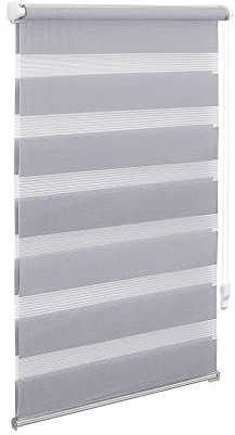 OBdeco Double Roller Blind, Duo Roller Blind with Clamp Fix, No Drilling Required for Windows, Translucent and Blackout, 110 x 150 cm, Fabric Width: Approx. 106 cm, Light Grey