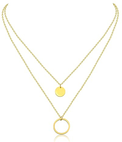 AFSTALR Damen Layered Kette Gold Coinkette Multilayer Kette mit Kreisring Anhänger Halskette Geschenk für Frauen