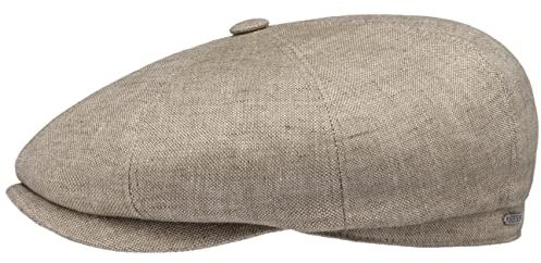 Stetson Hatteras Classic Leinen Flatcap Damen Herren Made in EU Baumwolle Gefüttert Temperatur Feuchtigkeitsregulierend Sommer Winter beige 59 cm