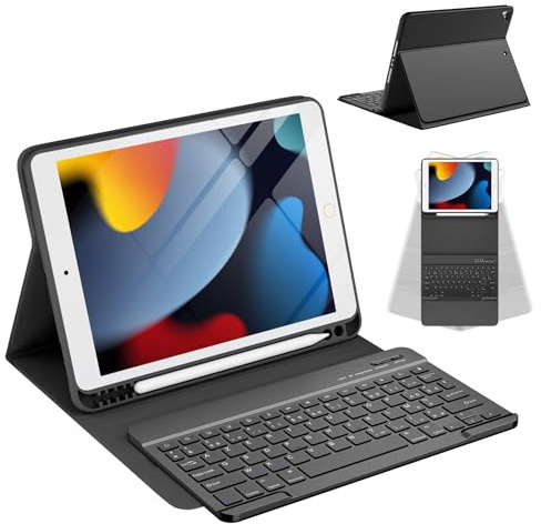CC Store Clavier pour iPad 10.2 9th 2021/8th 2020/10.2 7th 2019/10.5 Air 3/10.5 Pro, Coque Clavier Wireless Bluetooth Français & Abnehmbare Magnetische Tastatur