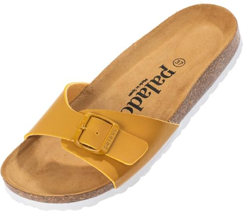 Palado Pantoletten Damen Malta Matt – gefertigt in Spanien – Veloursleder-Decksohle – matte Oberfläche – Weichfußbett für besten Komfort Senf UK7 - EU40