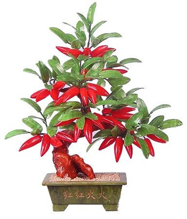 FEELIN Árbol Topiario Artificial Adorno de árbol de Pimienta de Jade, bonsái, Entrada for Sala de Estar, Marco Bogu, Tallado de Jade, Adorno Artesanal Creativo Árbol Bonsái Artificial