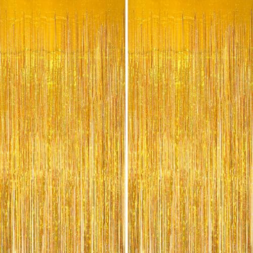 KERNOWO Lametta Vorhang Gold Glitzer,2 Stück Party Luftschlangen Party Hintergrund Folien Luftschlangen Dekoration für Geburtstagsdeko Neujahr Hollywood Hochzeit 90er Abschluss Graduation Party Deko