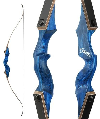 Tiro con l'arco60 Black Hunter Original Recurve Bow Set American Hunting Longbow arco di legno 20-60lbs destra/sinistra per tiro con l'arco caccia tiro pratica (Mano sinistra blu, 35Ibs)