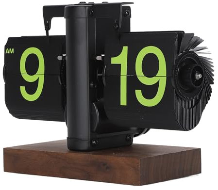 Ciciglow Digital Flip Clock, 12-Hour Single-Sided Mechanical Flip Clock for Bedroom, Study, Office (Frosted Black Frame, Green Page)
