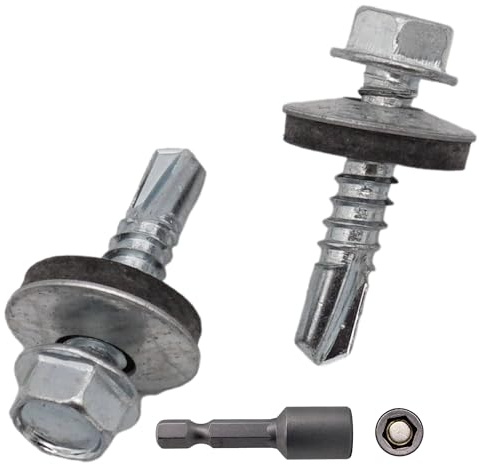 SKIR'CO (50 st) Förzinkade takskruvar 5,5 x 25 mm, sexkantshuvud, DIN 7504-K Självborrande skruvar med EPDM tätningsbrickor