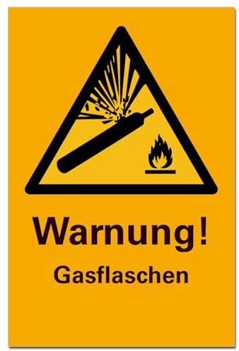 BUEWA Warnschild für Gasflaschen, PVC, 300 x 200 x 3 mm, vorgebohrt, B1-zertifiziert