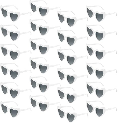 BOUBONI 6/12/24/48 Brillen Herz-Sonnenbrillen Vintage-Herzform Brille Bachelorette Sonnenbrillen für Damen Hochzeitsfeier (24, White)