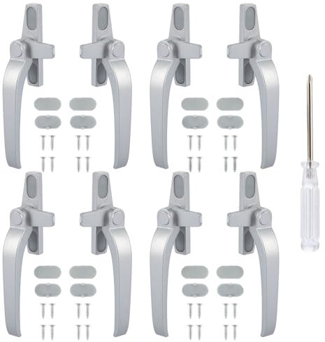 ZOFUN 8 Pcs Universal Window Handle, 142 x 15 mm Cockspur Window Handle Replacement, 4 Pcs Each Left/Right Handed Window Handles with Screw Driver, Zinc Alloy UPVC Window Handles for UPVC Window Door