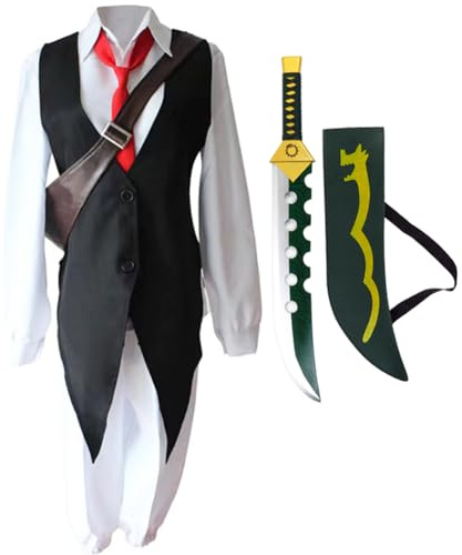 Zhongkaihua Anime The Seven Deadly Sins cosplay kostym meliodas uniform kostymer med grönt kort svärd vapen rekvisita halloween serietidning Con Meliodas cosplay kläder hela set