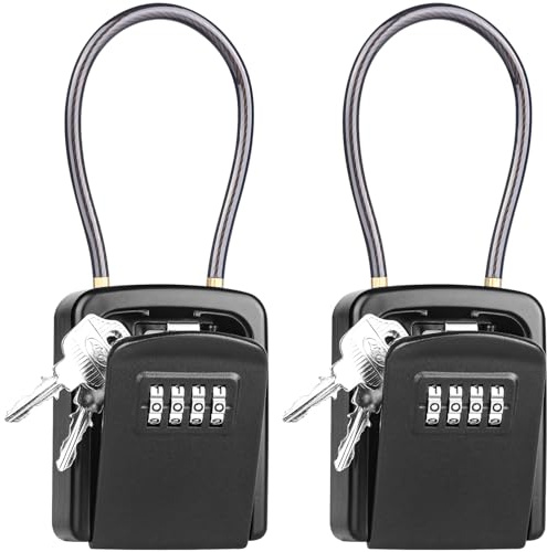 Diyife Schlüsseltresor mit Abnehmbares Kabel,[2 Stück] Wetterfest Schlüsselkasten Schlüsselsafe 4 Stellig Zahlencode Schlüsselbox, Aufhängbare Schlüsselversteck für Schlüssel Türkarte
