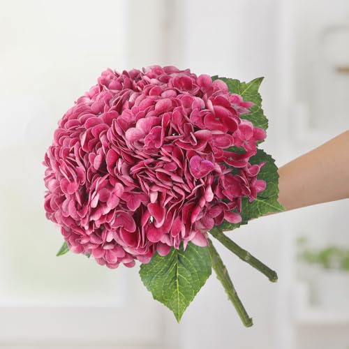 Kmise Hortensias artificiales, hortensias de látex realistas de tacto real de 22 pulgadas, hortensias sintéticas grandes para decoración del hogar, ramos de boda, arreglos florales, centro de mesa,
