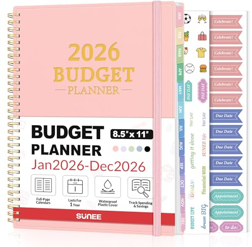 2026 Budget Planner - Monthly Budget Book from JAN 2026 - DEC 2026 with Expense Tracker Notebook, A4 Size (8.5 x 11) Bill Organizer & Finance Planner Account Book to Manage Your Finances, Pink