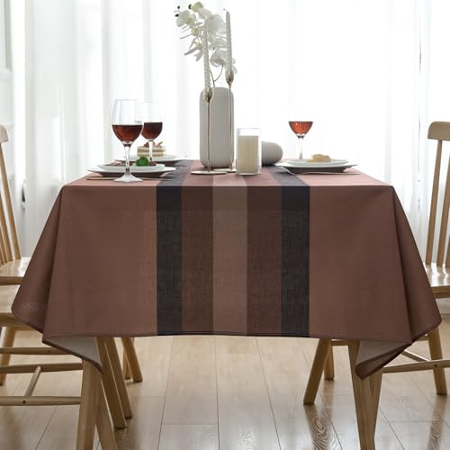 Tovaglia marrone, moderna, 140 x 140 cm, lavabile, effetto lino, rotonda, impermeabile, per giardino, per sala da pranzo, giardino, feste, matrimoni, autunno