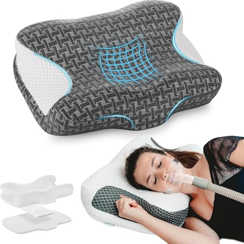 Elviros Oreiller Cervical CPAP, Oreiller Ergonomique Mémoire Forme Hauteur Et Fermeté Réglables, Compatible avec Divers Masques CPAP, Réduit Pression Et Fuites D’Air, pour Dormir Côté Ou Dos
