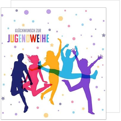 Edition Seidel Premium quadratische Glückwunschkarte zur Jugendweihe mit Umschlag. Jugendweihekarte Karte Grußkarte Junge Mädchen Jugendliche Party farbenfroh (JWQ108 SW025)