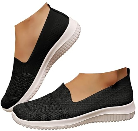 Xbemkste Ballerines pour femme - Respirantes - En maille - Confortables - À enfiler - Bout rond - Chaussures plates - Chaussures d'été légères pour le bureau, la vie quotidienne, Noir , 37.5 EU