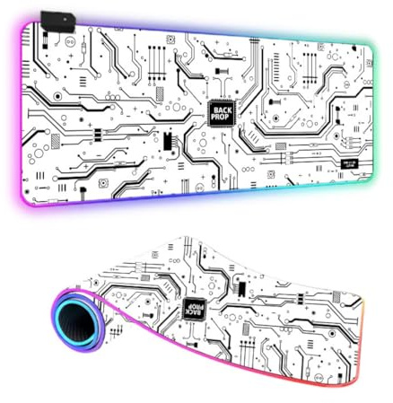 Fansu XXL RGB Alfombrilla para Ratón, 3D Grande Gaming Mousepad con 14 Modos de Iluminación 7 Colores LED Mouse Pad Teclado Almohadilla de Escritorio PC Laptop (Placa Circuito Blanca,350x250x4mm)