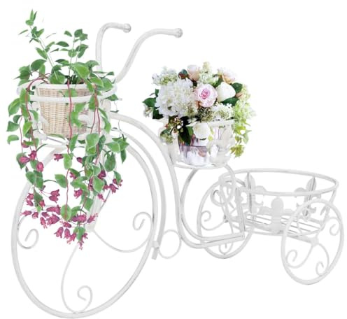 KTHLBRH Scala per fiori in metallo effetto anticato, con 3 ripiani, per la casa, con dettagli decorativi, montaggio facile per piante in vaso e composizioni floreali
