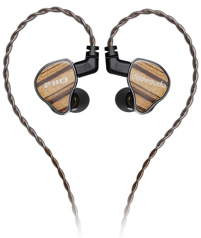 FiiO JH13 Hybrid HiFi IEMs – 1DD + 2BA Drivers, Entry-Level Audiophile in-Ear Headphones with Wooden Faceplate & Detachable 0.78mm 2-Pin Cable (Transparent Black)