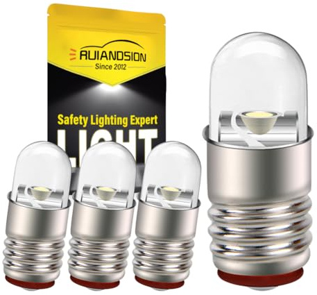 Ruiandsion Bombilla LED E5 blanca de 12 V E5 E5.5 con base de tornillo para luces de tren modelo (paquete de 4)