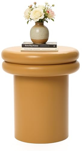 Hometopia Beistelltisch Holz, Kleiner Runder Tisch für Wohnzimmer, Schlafzimmer, kleine Räume, Skandinavische Stil, Gelb, Ø35 cm X H40 cm