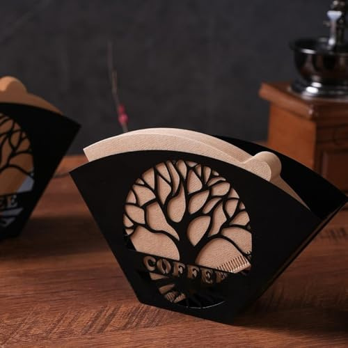 Gettimore Soporte de filtro de café de hierro, diseño nórdico, almacenamiento vertical para encimera de cocina, color negro