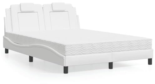 Ordellia Viana Säng med madrass, vit, 140 x 190 cm, konstläder, vågforms-design, komfortskummadrass, sovrumsmöbler