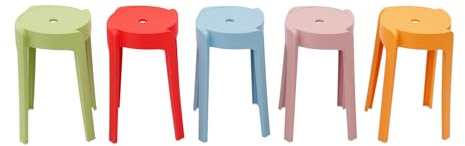 czyuRachel Lot de 5 tabourets empilables en plastique - Multicolores - En forme de L - Jusqu'à 75 kg - Tabouret empilable