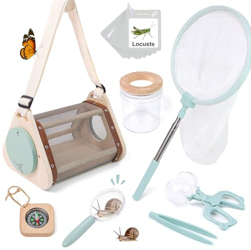 Masonbaby Kit Explorador Niños, Kit para atrapar Insectos, Juego de Caza de Insectos con Pinzas Atrapasueinsectos Brújula Lupa, Aire Libre Aventura Juguetes para Niños de 3+ Años