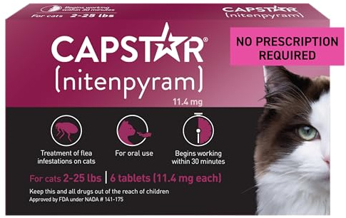 Capstar (nitenpyram) Cat Flea Treatment, Fast-Acting Oral Flea Treatment for Cats 2-25 lbs, Vet-Recommended Medication Tablets Start Killing in 30 Minutes, 6 Doses