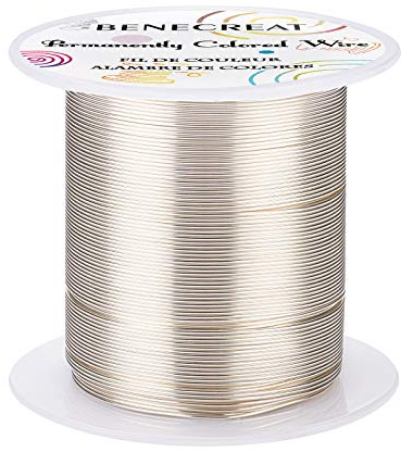 BENECREAT 22Gauge (0.6mm) Kupferdraht Silberdraht 50m Anlaufbeständiger Kupferperlendraht Für Die Herstellung von Perlenschmuck