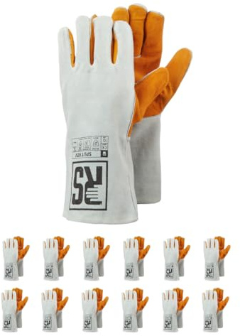 RS SPLIT KEV Schweißerhandschuh MontageHandschuhe aus Rindsleder mit Kevlar Nähten/ Größe 11, 12 Paar / Gelb Weiß/ Arbeitshandschuhe Leder /Lederhandschuhe Schutzhandschuhe