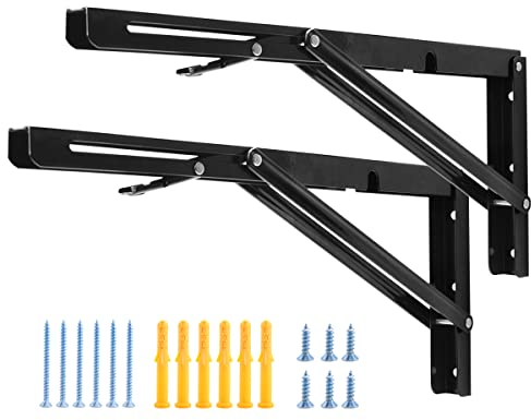 YUMORE Klappkonsole Schwerlast 400mm Regalträger Klappbar Schwarz - 2 Stück Metall Klappkonsolen Wand Tischhalter Klappregalhalterungen für DIY Klapp- tisch Bänke Regale Platzsparende, Max Load 330lbs