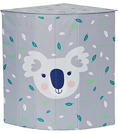 LOVE IT STORE IT - Cestino per il Bucato Pieghevole con Coperchio Bambini - Tessuto Ultra Resistente, Rinforzi in Legno - 46L - Fantasia Koala, Grigio 35x35x50 cm