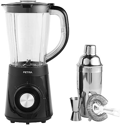 Petra PT5619VDE Batidora para cócteles con jarra, coctelera y accesorios, 2 velocidades, función turbo, cuchillas de acero inoxidable, bloqueo, preparara zumos y batidos con facilidad, 1,5 l, 500 W